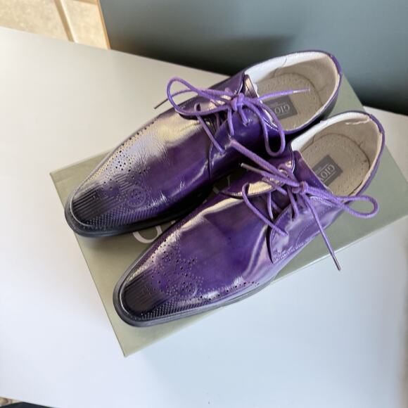 Mens‎ 8.5 Authentic Leather Lace Up Oxford Dress Shoes Purple Giovanni Owen - Picture 7 of 13
